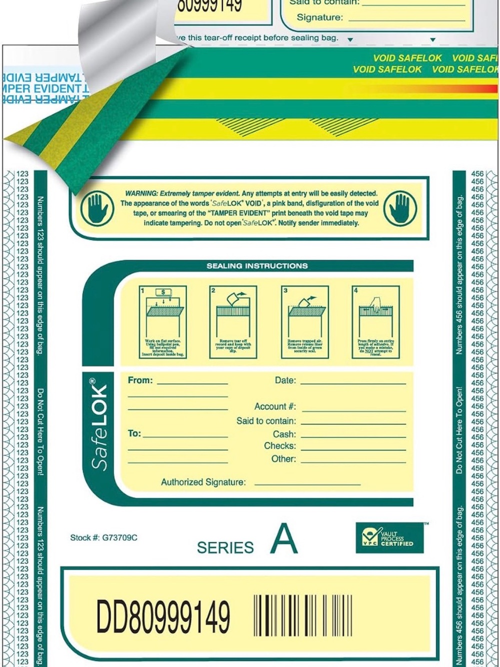 SafeLOK Series A Tamper-Evident Deposit Bag - Yellow & Teal